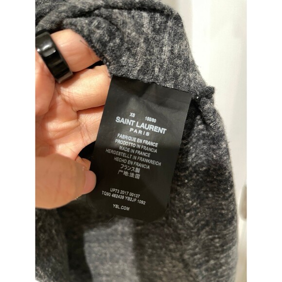 2017 Saint Laurent ‘Martini Cat’ Speckled Grey Graphic T-Shirt - Picture 3 of 4